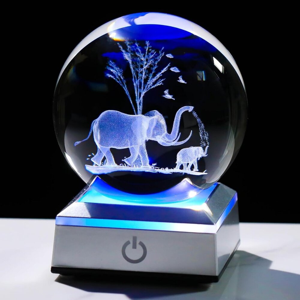 3D Crystal Elephant Figurine with LED Light Base for Elegant Home & Office Decor